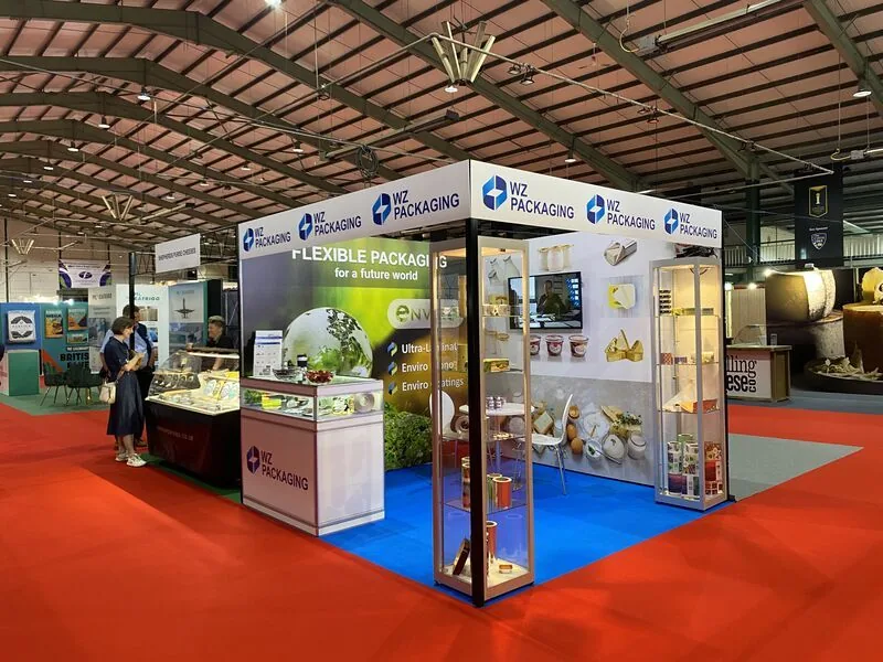 WZ Packaging exhibition stand promoting flexible packaging at a trade show hall