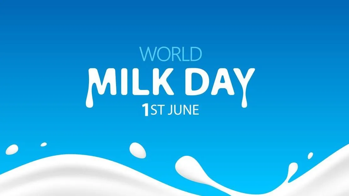 World Milk Day graphic dated 1st June with white milk splash on blue